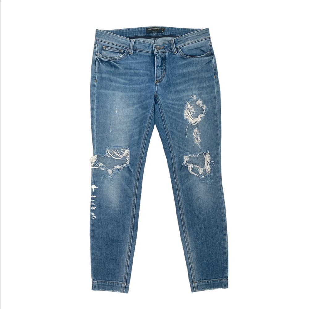 🥳HP🥳 Dolce & Gabbana Pretty distressed denim jeans light blue size 42 - Picture 1 of 10